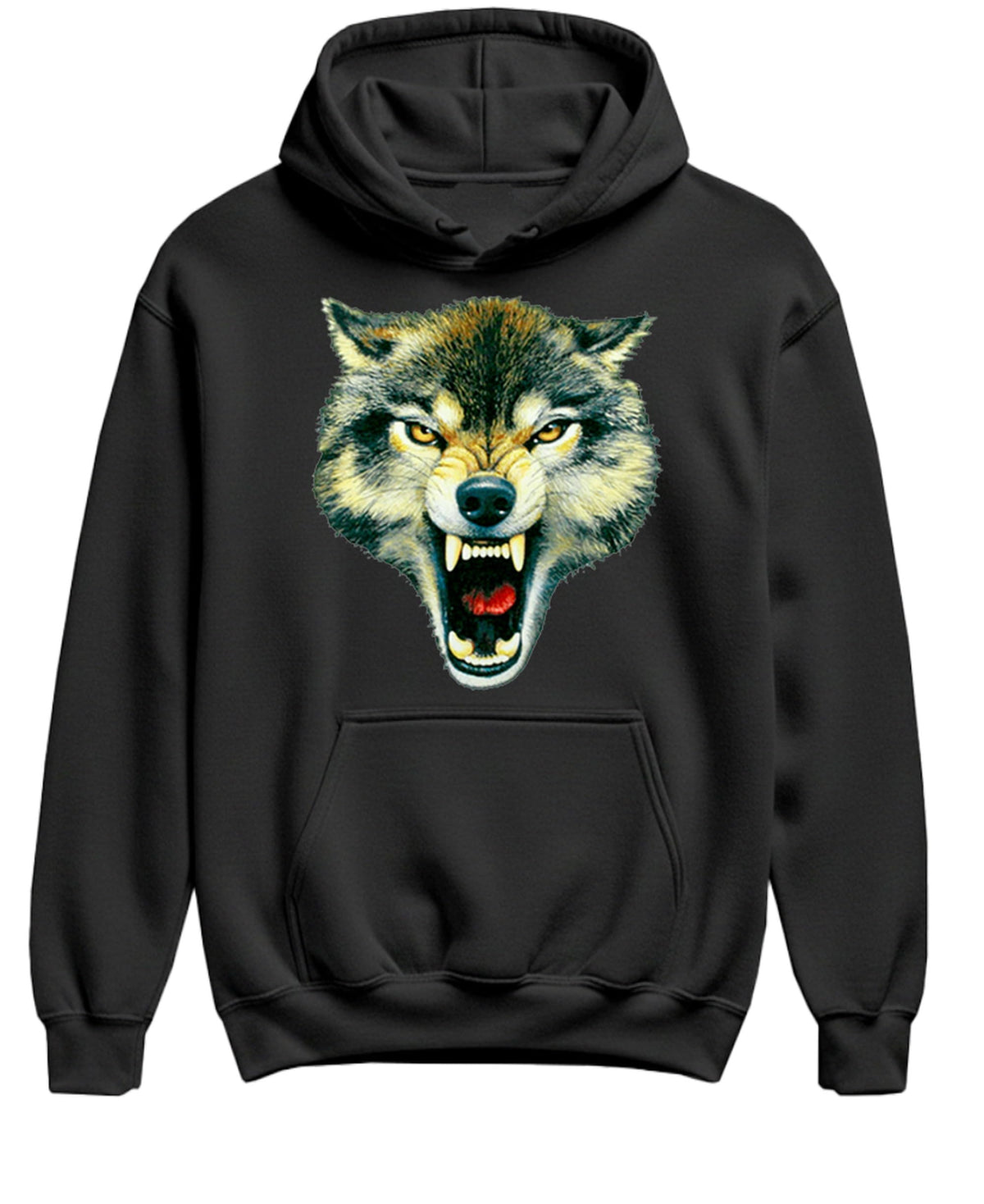 Snarling Wolf — Black Hoodie — front