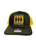 Don't Hate Participate — Don’t Hate Participate - Black and Yellow - Standard Bill Embroidered Trucker Hat — front