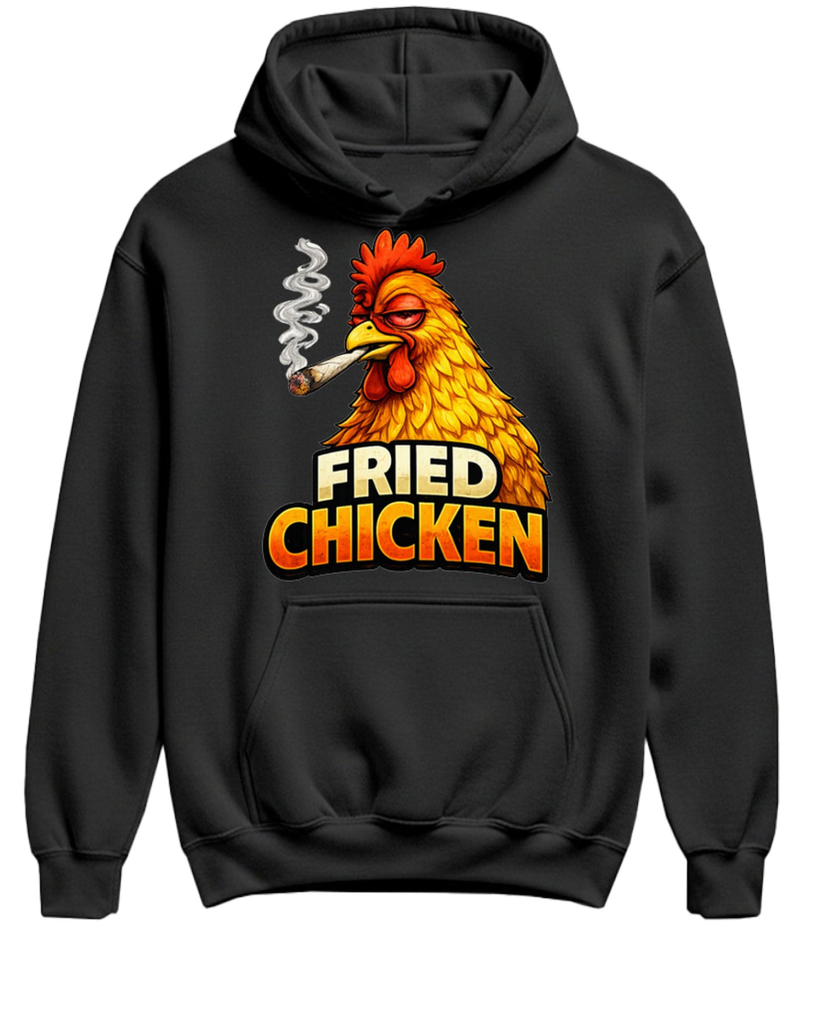 Funny Chicken Smoking Weed — Black Hoodie — front