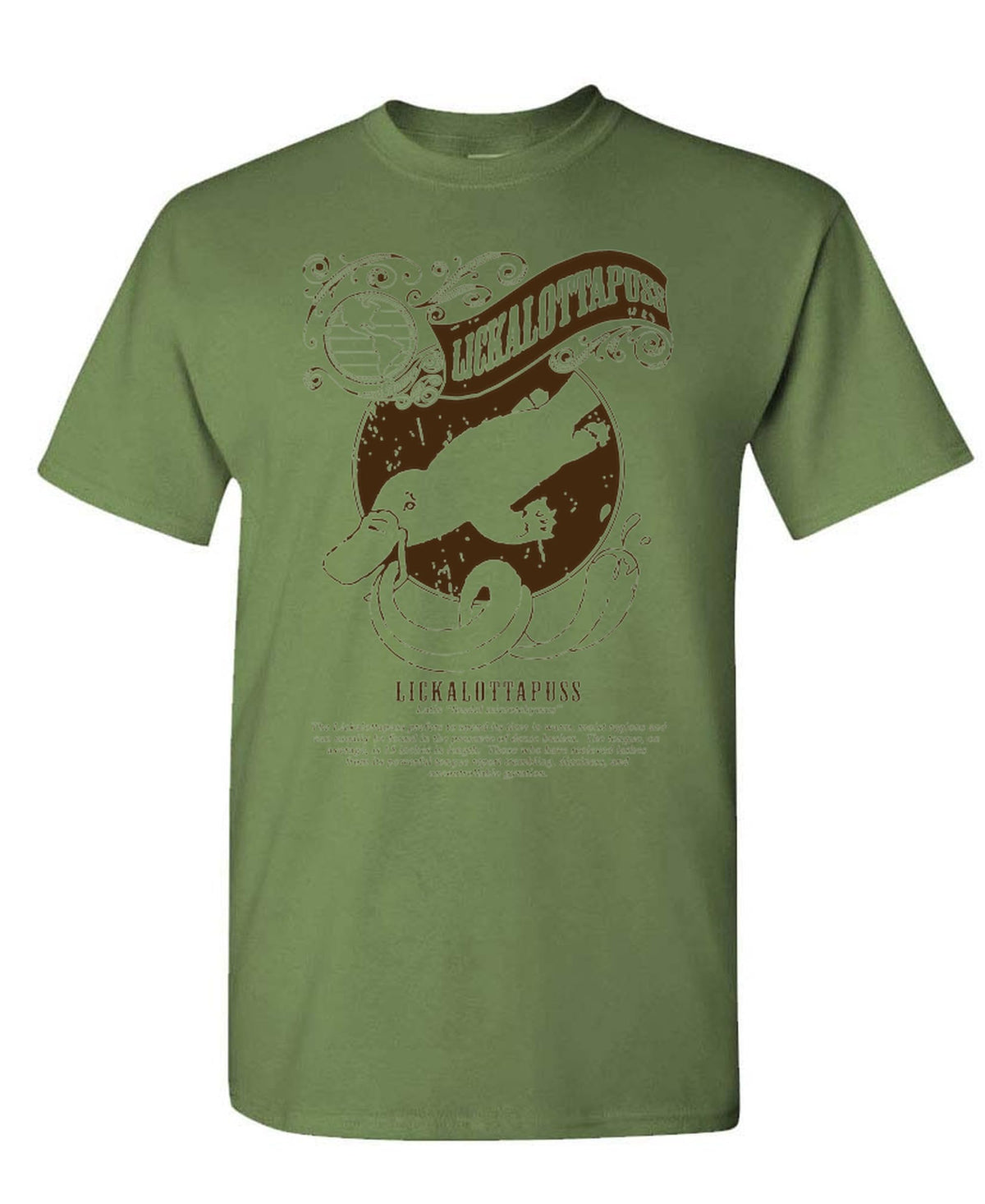 Lickalottapuss — Military Green T-Shirt — front
