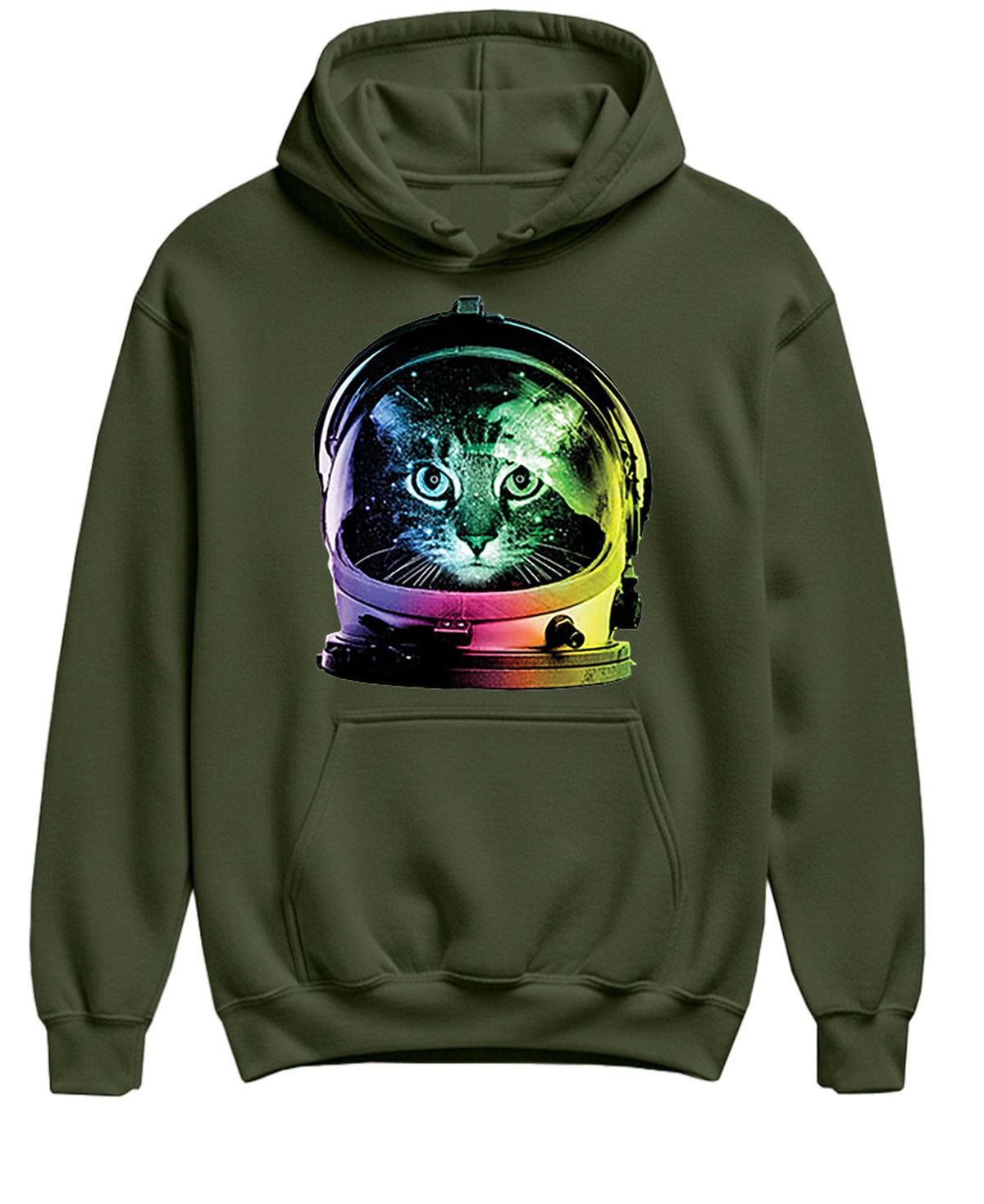 Astronaut Cat — Military Green Hoodie — front