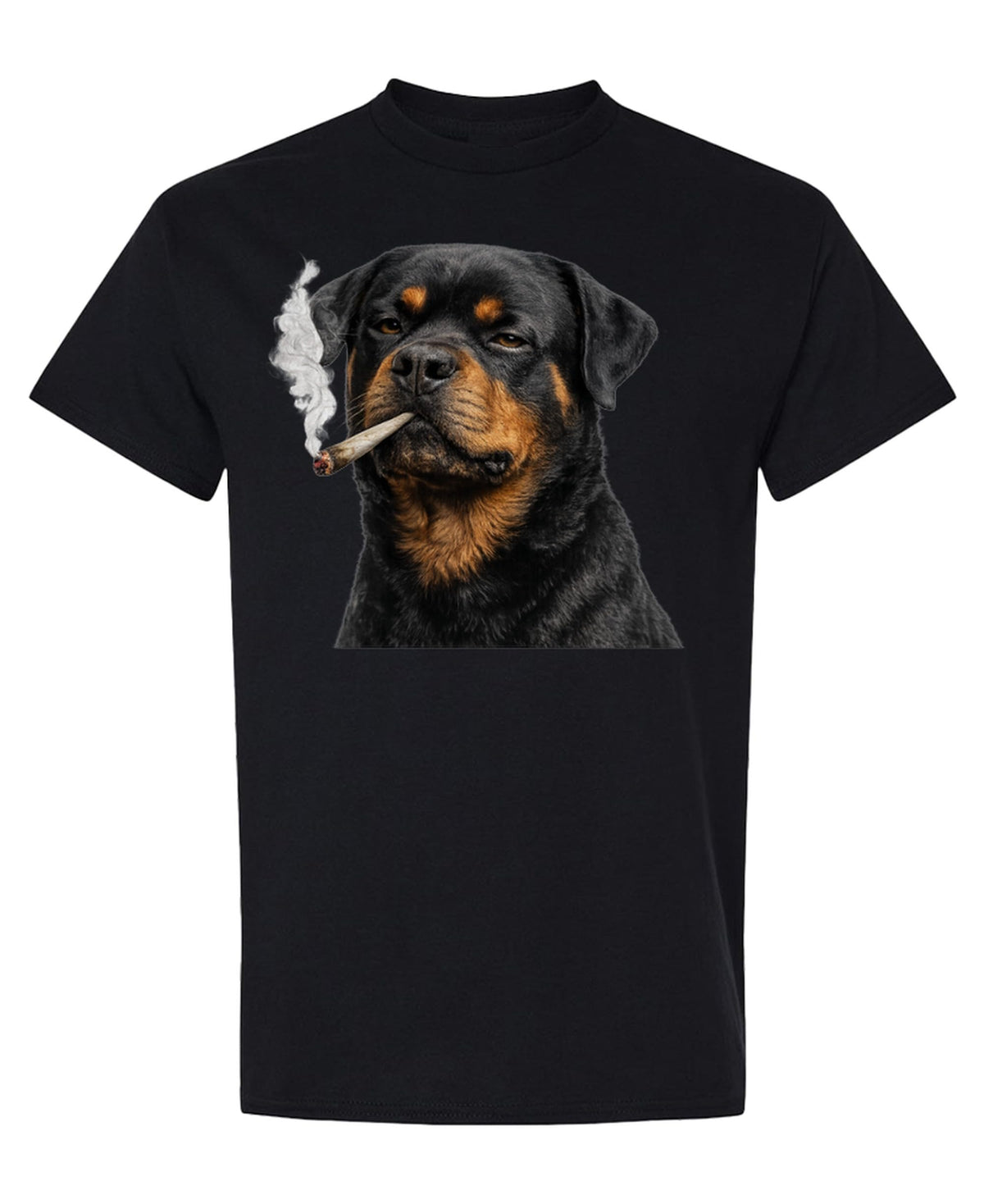 Rottweiler Smoking Weed — Black T-Shirt — front