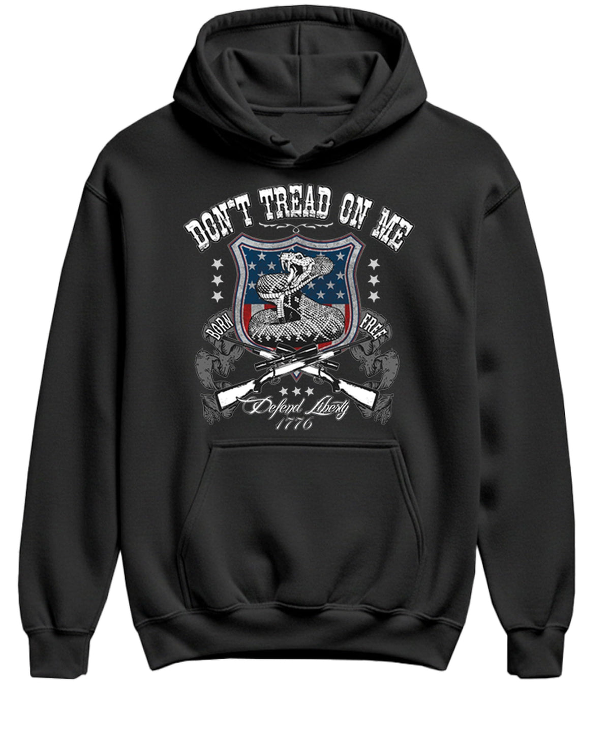 Don't Tread on Me — Black Hoodie — front