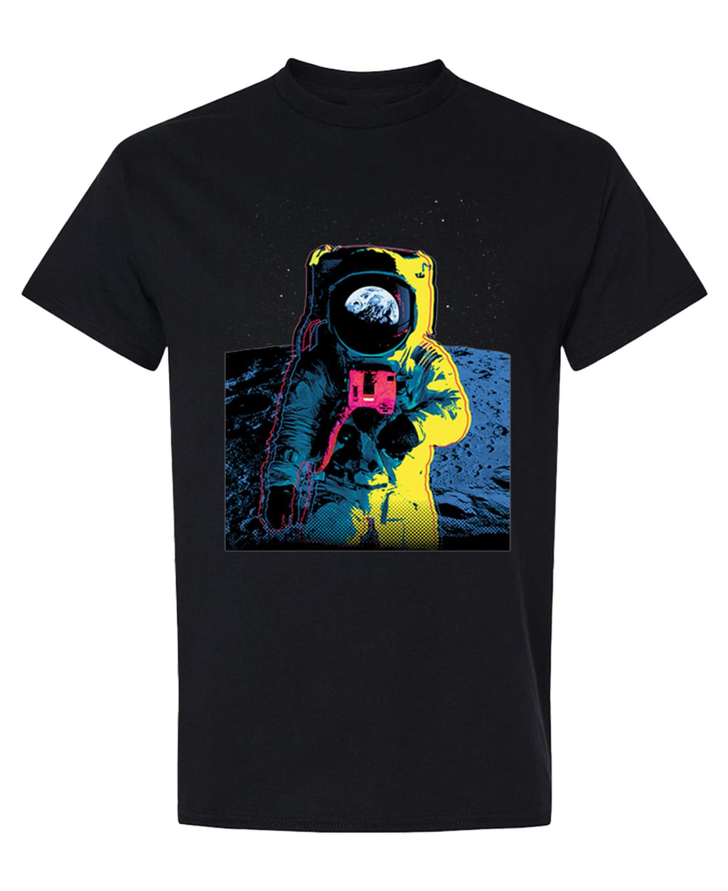 Colorful Astronaut — Black T-Shirt — front
