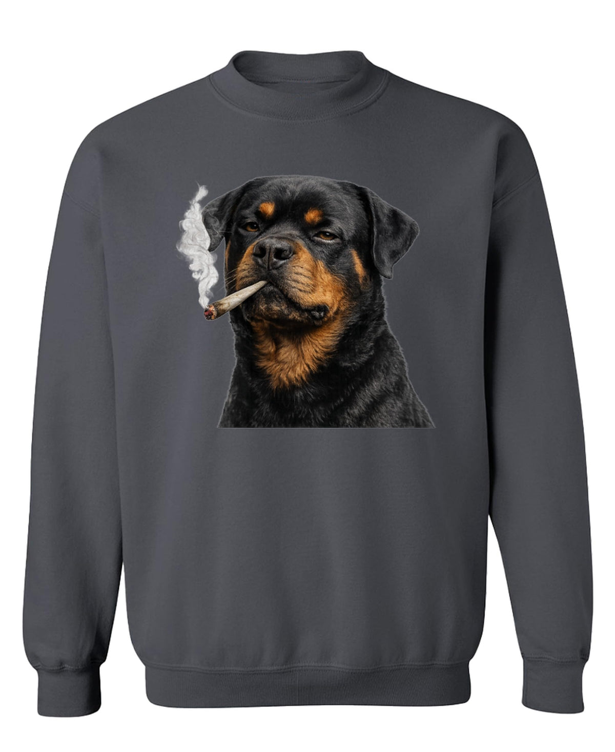 Rottweiler Smoking Weed — Charcoal Sweatshirt — front