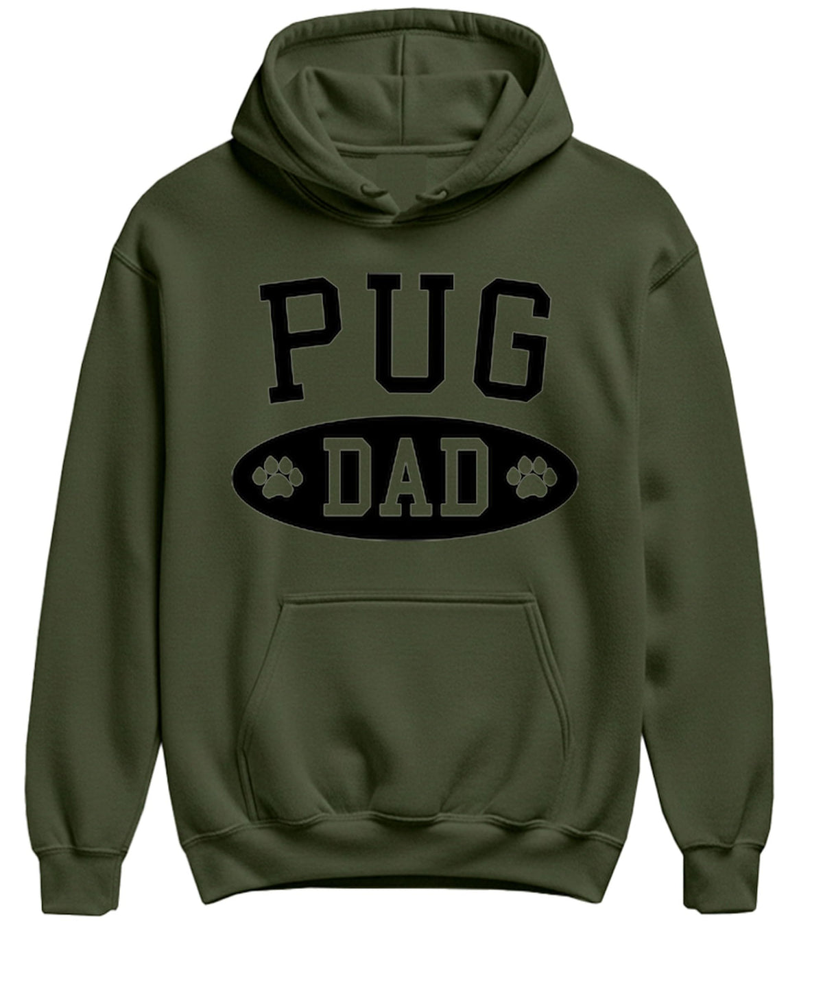 Pug Dad — Military Green Hoodie — front