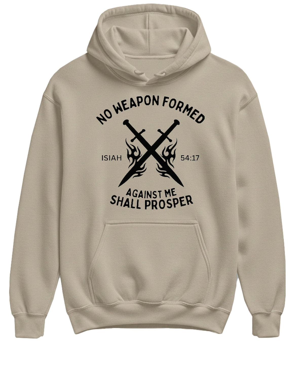 No Weapon Formed Against Me Shall Prosper Christian — Sand Hoodie — front