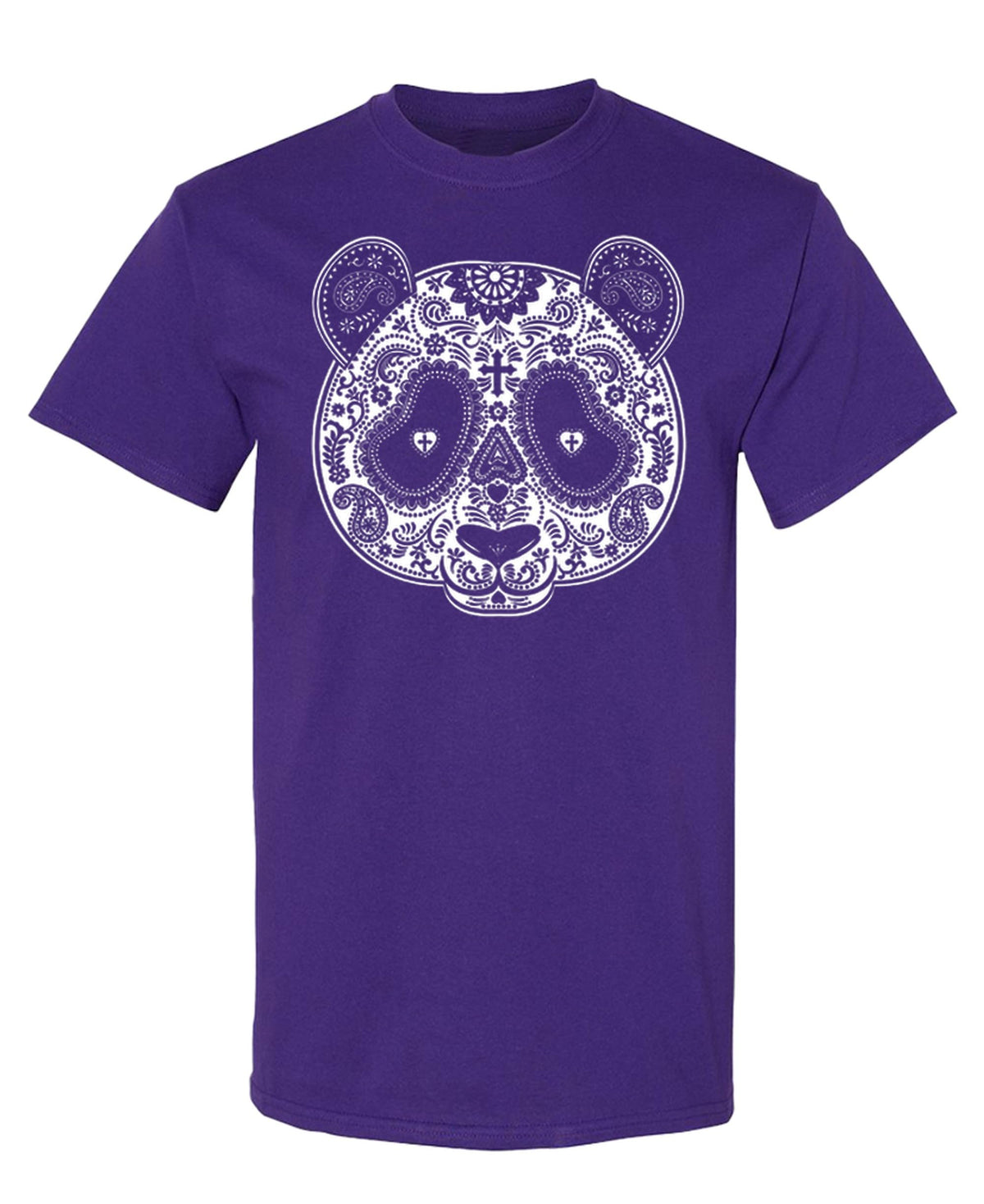 Decorative Panda Skull — Purple T-Shirt — front