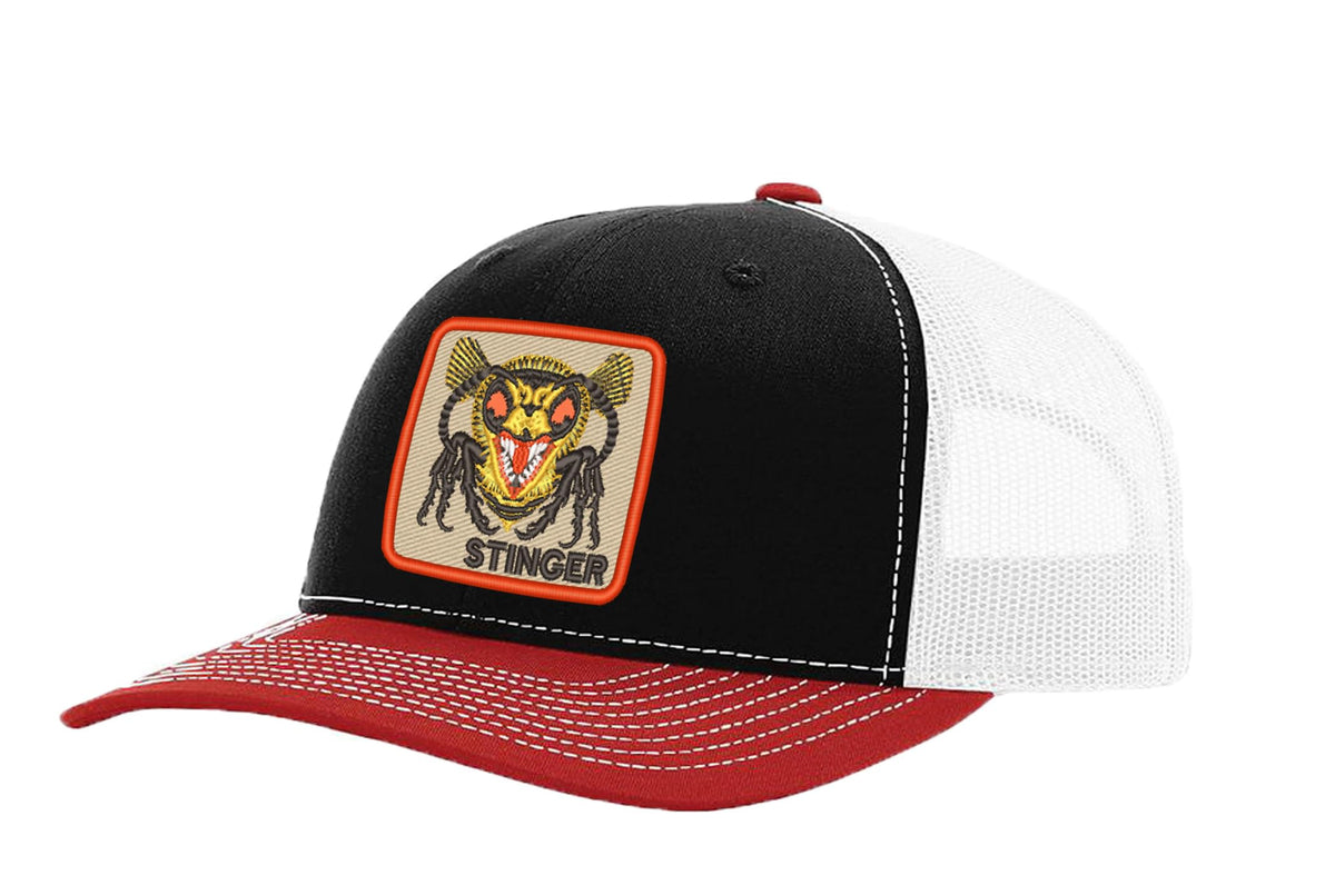 Stinger Hornet — Stinger Hornet - Black Red and White - Standard Bill Embroidered Trucker Hat — front
