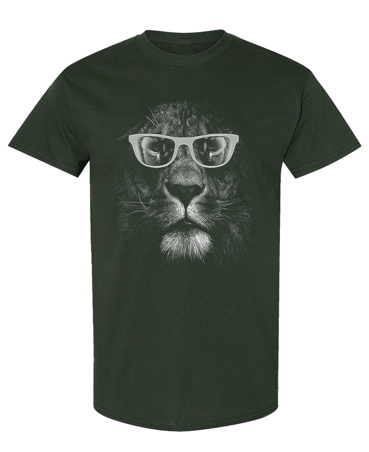 Lion with Glasses — Forest Green T-Shirt — front