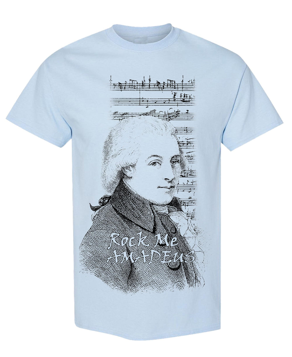 Rock Me Amadeus — Light Blue T-Shirt — front