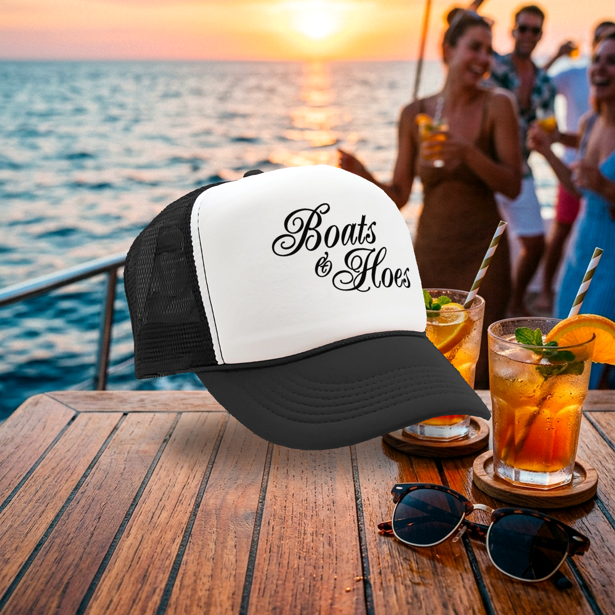 BOATS N HOES - prestige worldwide ferrell funny - Vintage Retro Style Trucker Cap Hat - Five Panel Retro Style TRUCKER Cap
