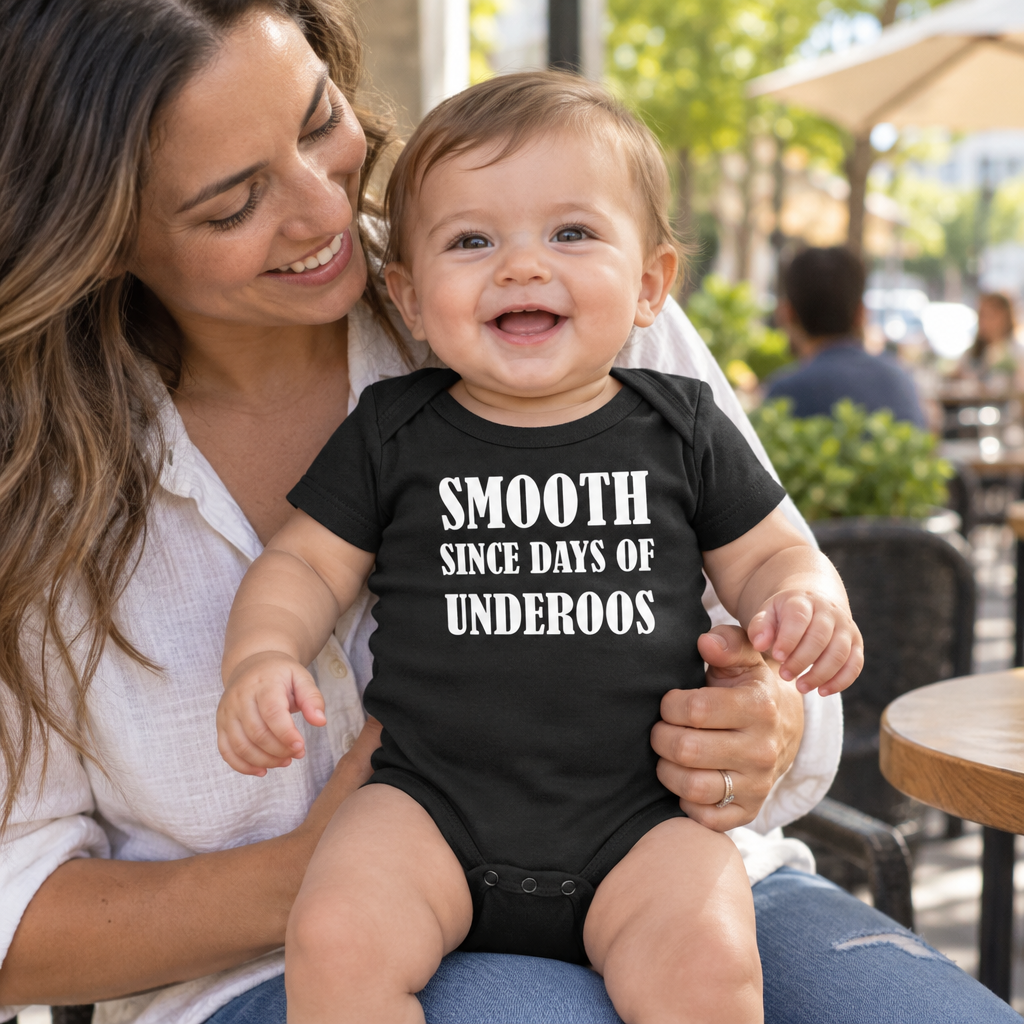 Smooth Since Days of Underoos — Black Infant Bodysuit — lifestyle alt