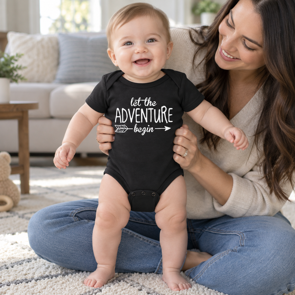 Let the Adventure Begin — Black Infant Bodysuit — lifestyle alt