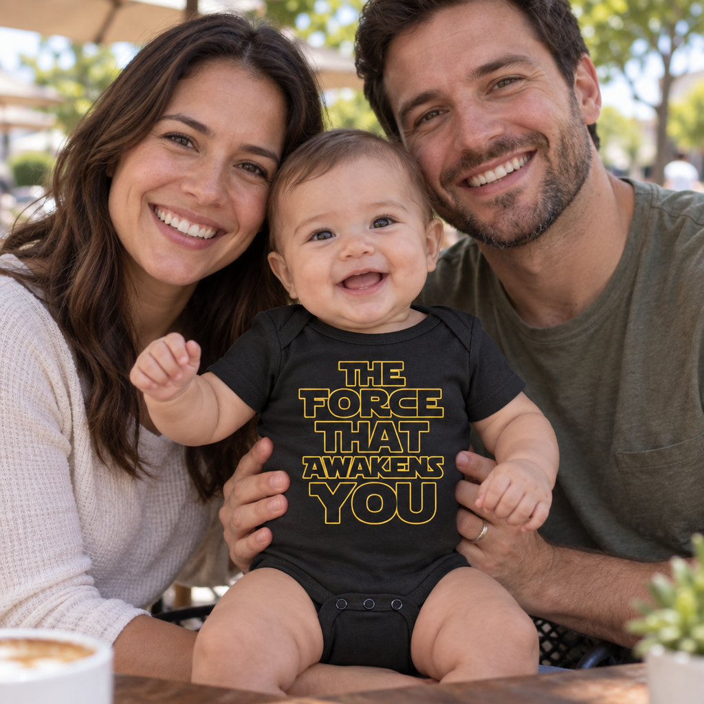 The Force That Awakens You — Black Infant Bodysuit — lifestyle group