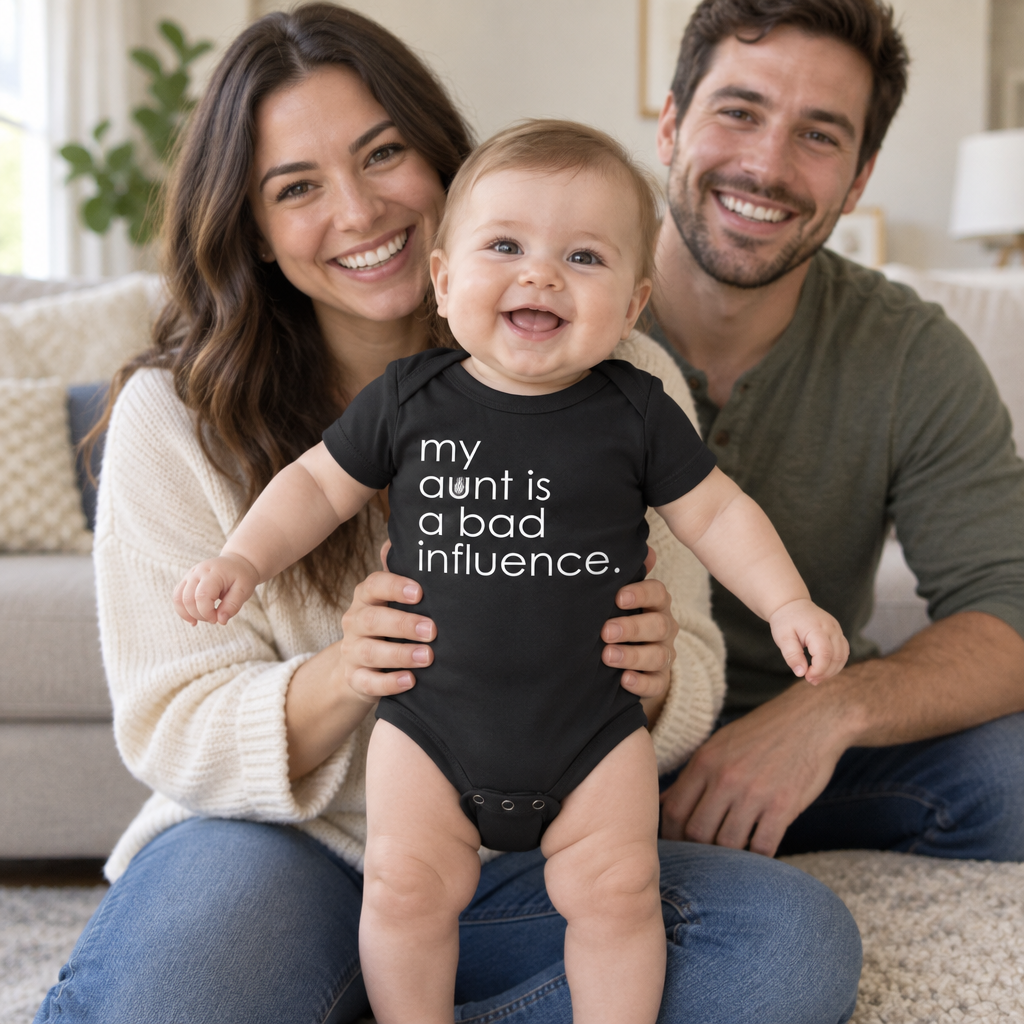 My Aunt Is a Bad Influence — Black Infant Bodysuit — lifestyle group