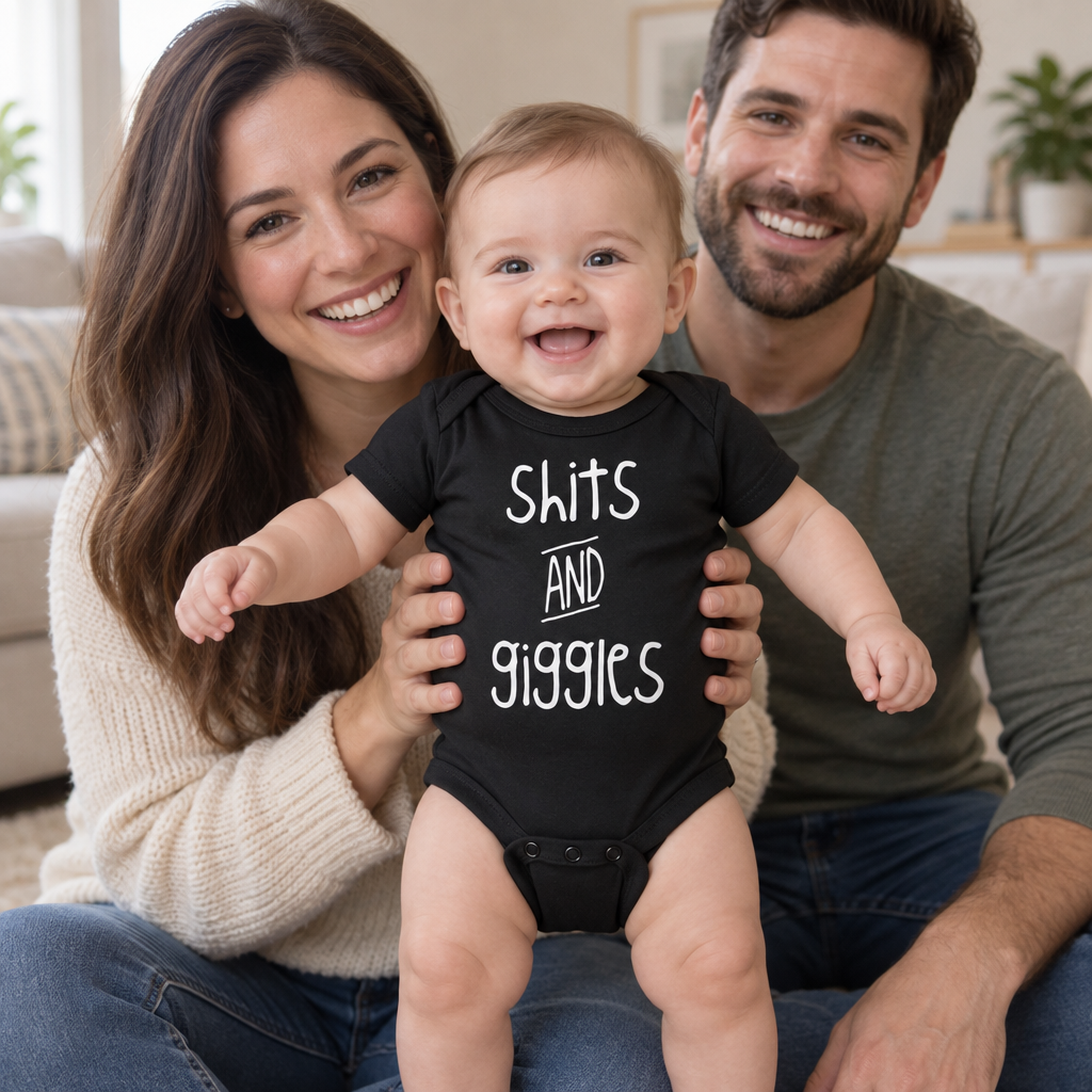 Shits and Giggles — Black Infant Bodysuit — lifestyle group