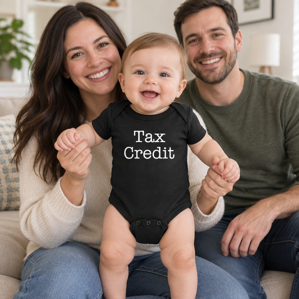 Tax Credit — Black Infant Bodysuit — lifestyle group