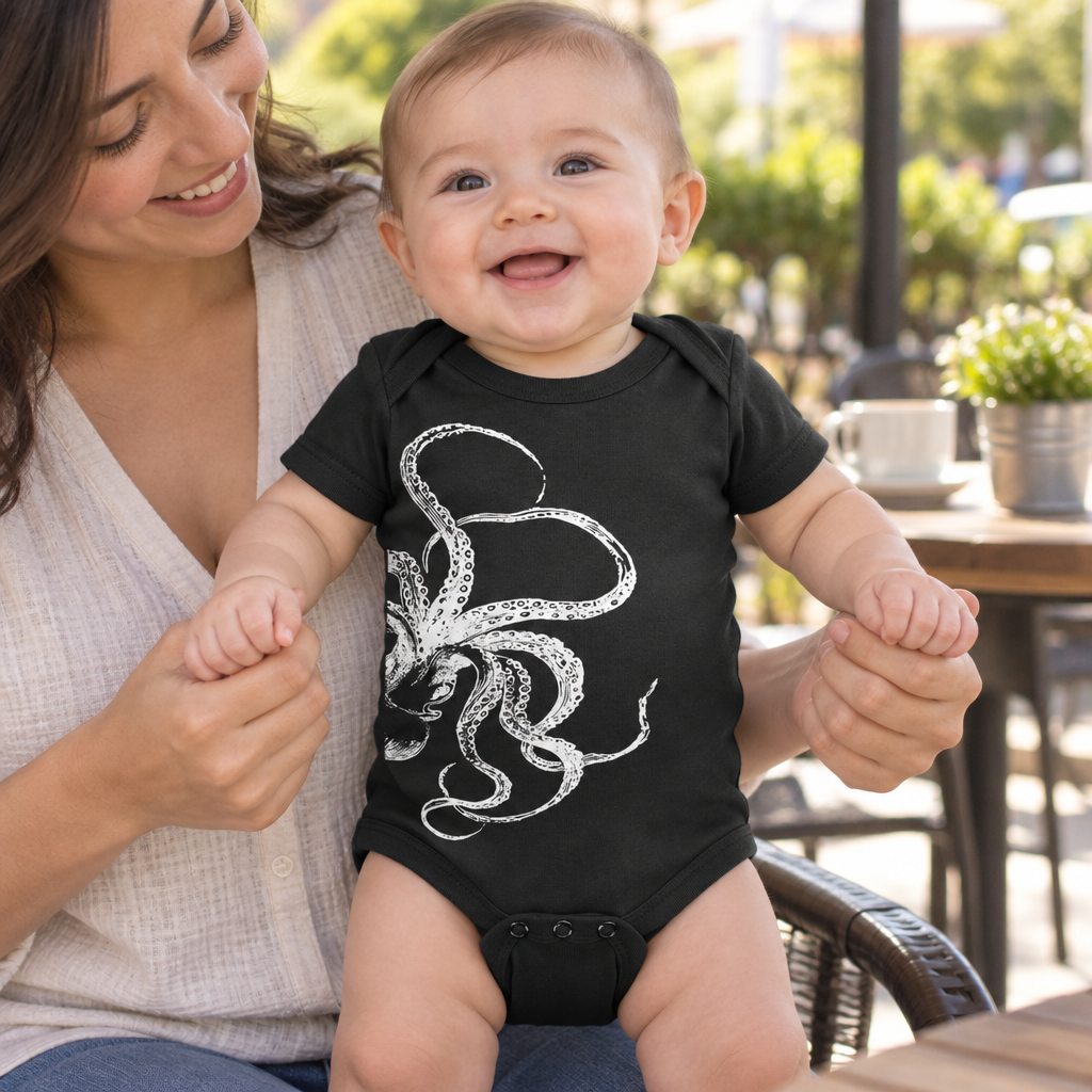 Kraken Attackin' — Black Infant Bodysuit — lifestyle hero