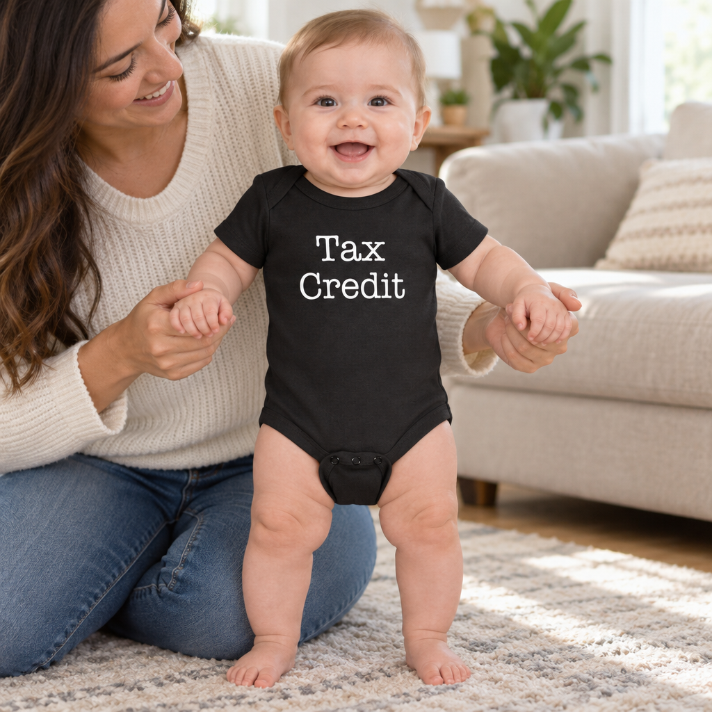 Tax Credit — Black Infant Bodysuit — lifestyle hero