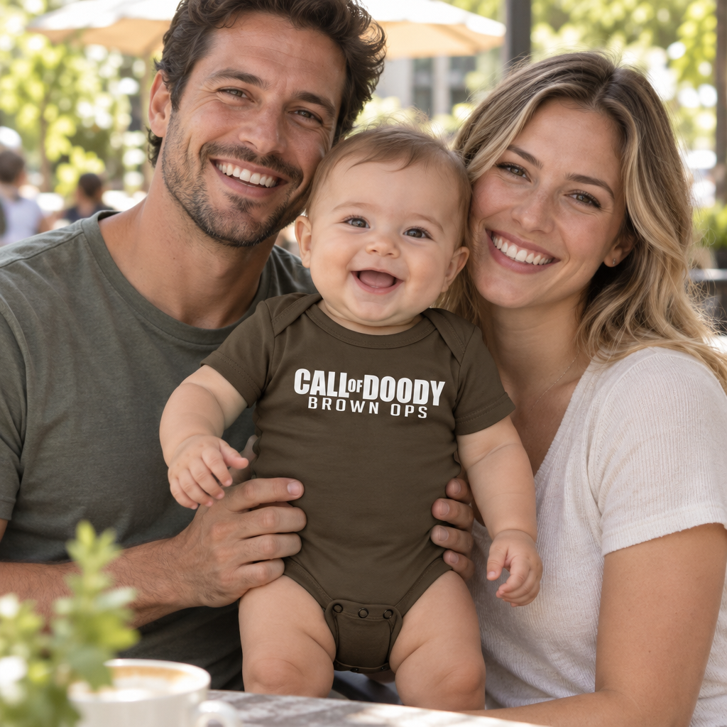 Call of Doody Brown Ops — Chocolate Infant Bodysuit — lifestyle group