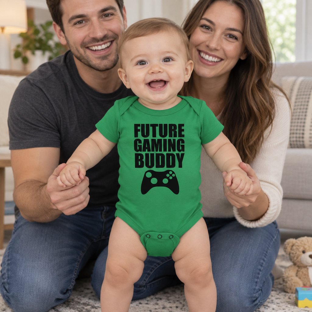 Future Gaming Buddy — Green Infant Bodysuit — lifestyle group