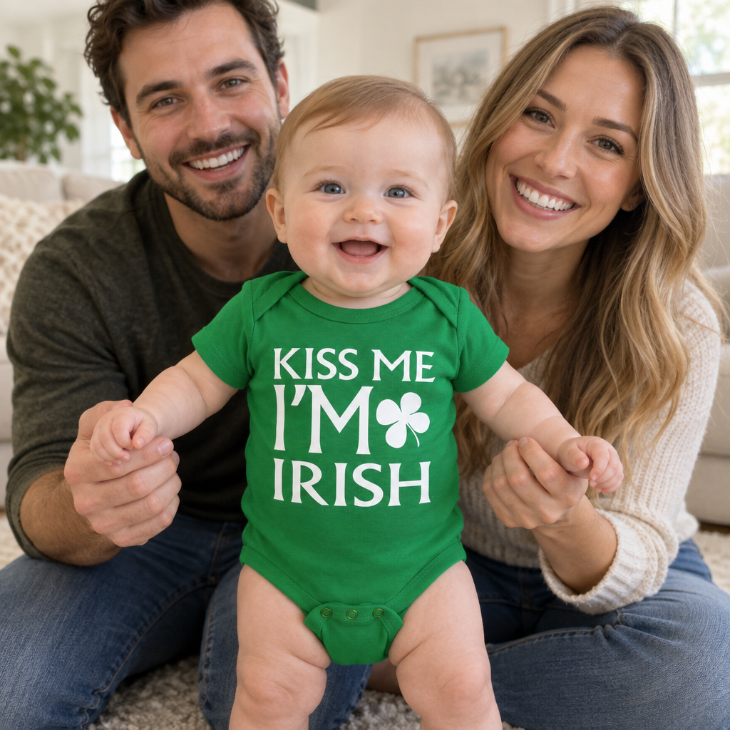 Kiss Me I'm Irish — Green Infant Bodysuit — lifestyle group