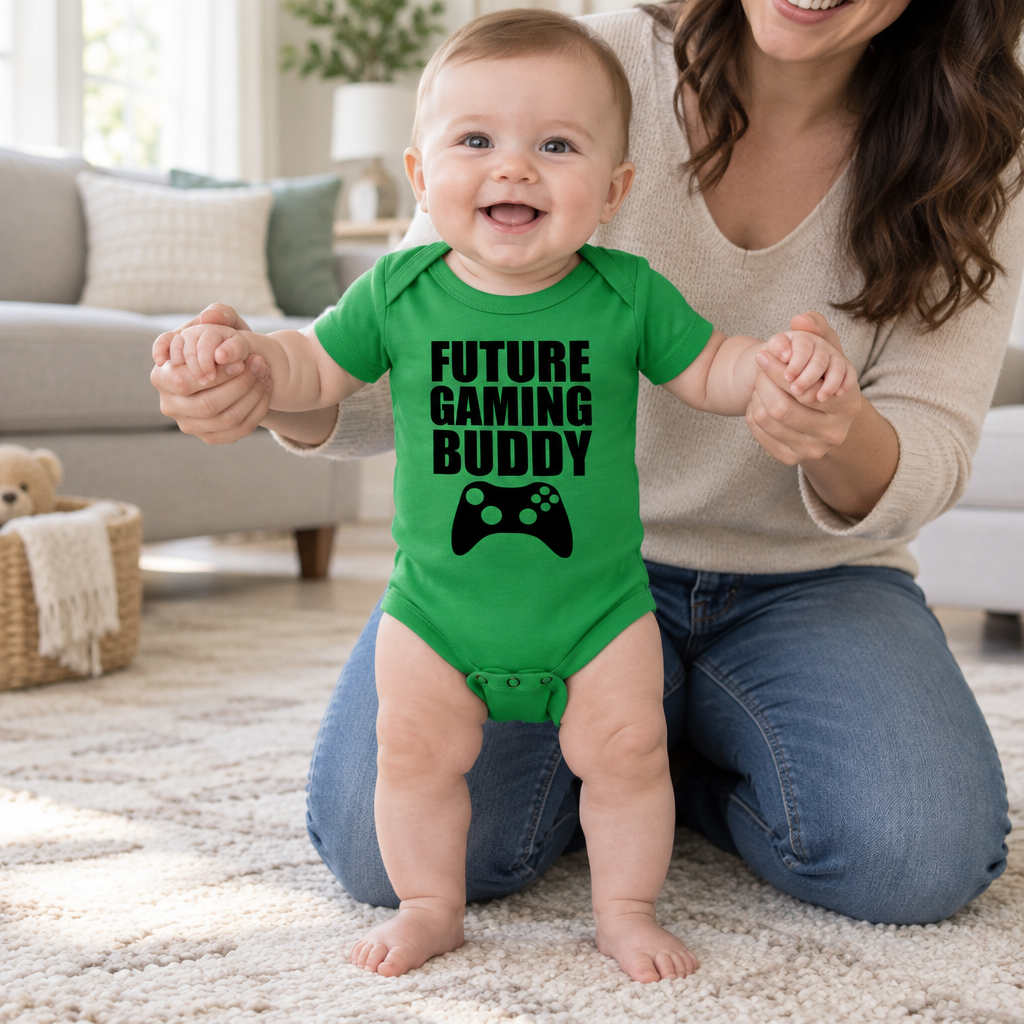 Future Gaming Buddy — Green Infant Bodysuit — lifestyle hero