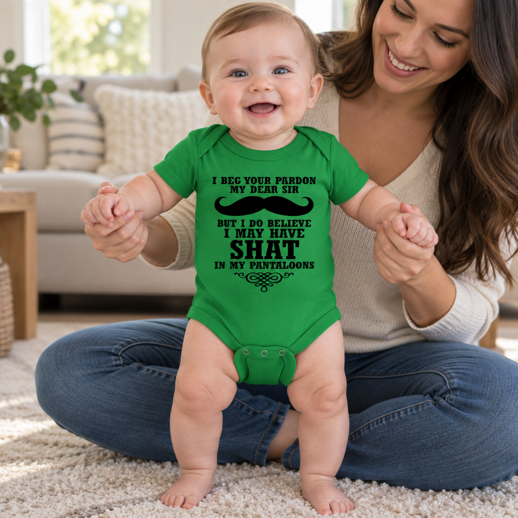 I Have Shat in My Pantaloons — Green Infant Bodysuit — lifestyle hero