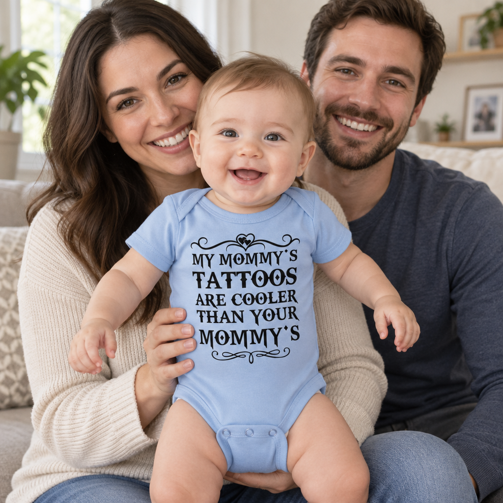 My Mommy's Tattoos Are Cooler Than Your Mommy's — Light Blue Infant Bodysuit — lifestyle group