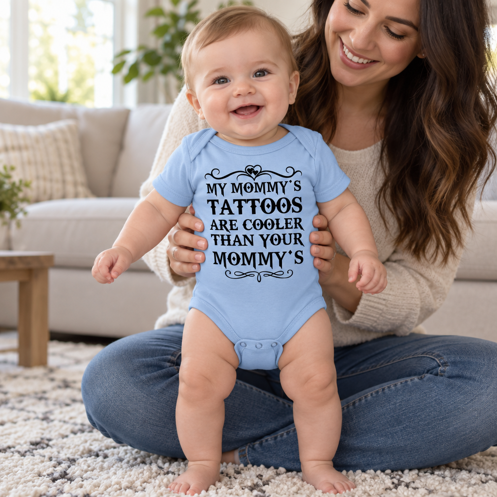 My Mommy's Tattoos Are Cooler Than Your Mommy's — Light Blue Infant Bodysuit — lifestyle hero