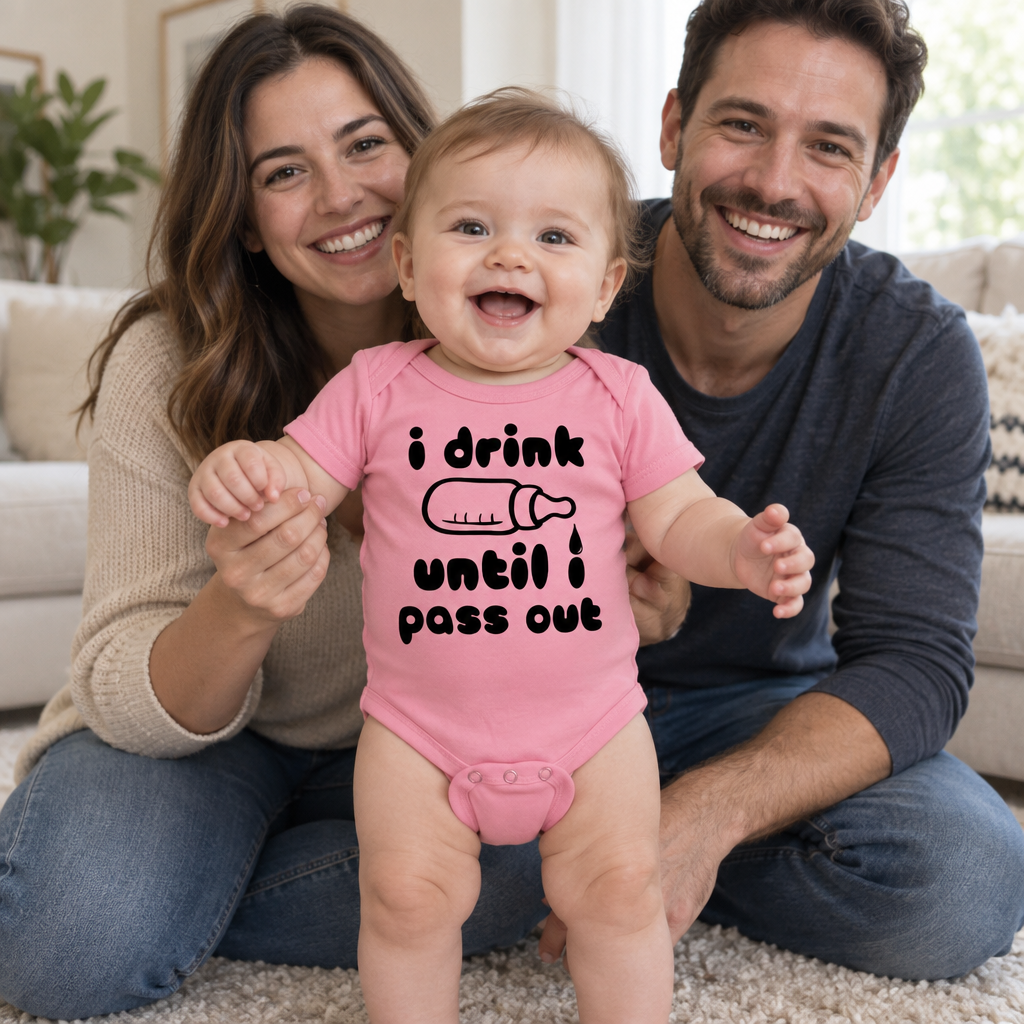 I Drink Until I Pass Out — Light Pink Infant Bodysuit — lifestyle group