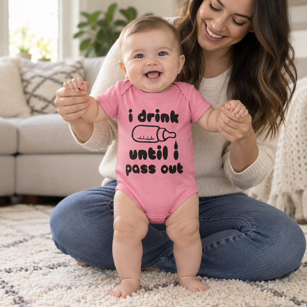 I Drink Until I Pass Out — Light Pink Infant Bodysuit — lifestyle hero