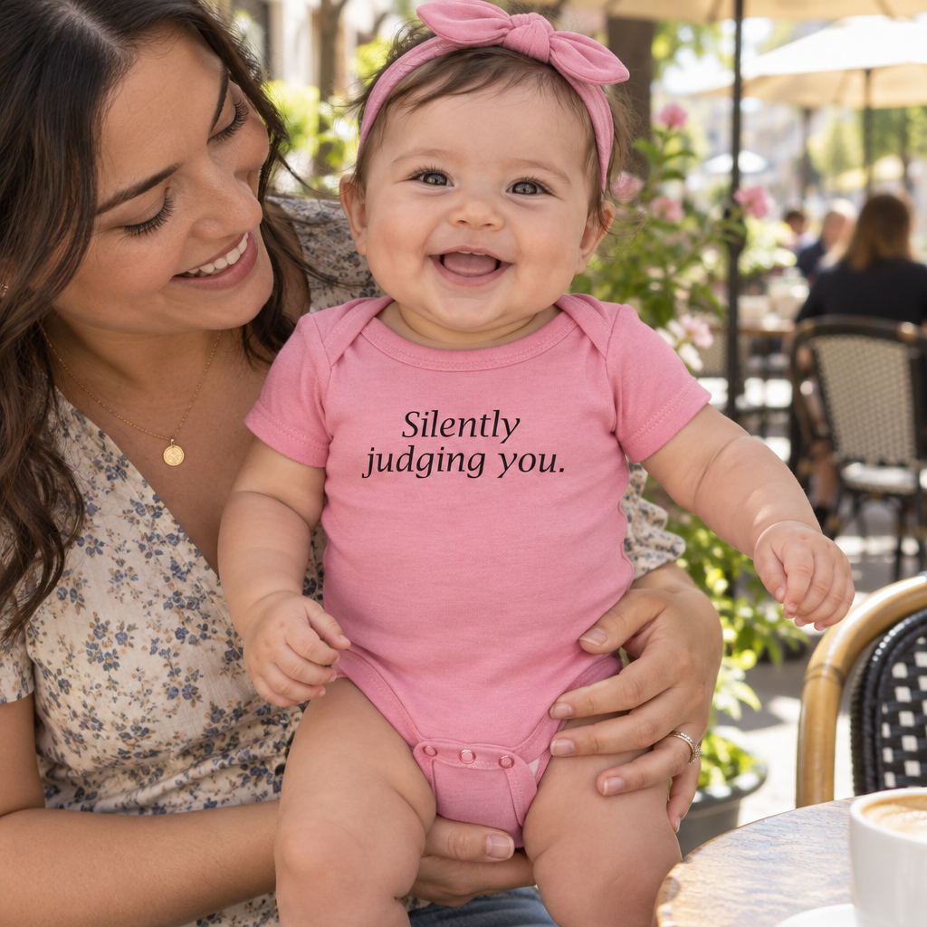 Silently Judging You — Pink Infant Bodysuit — lifestyle alt