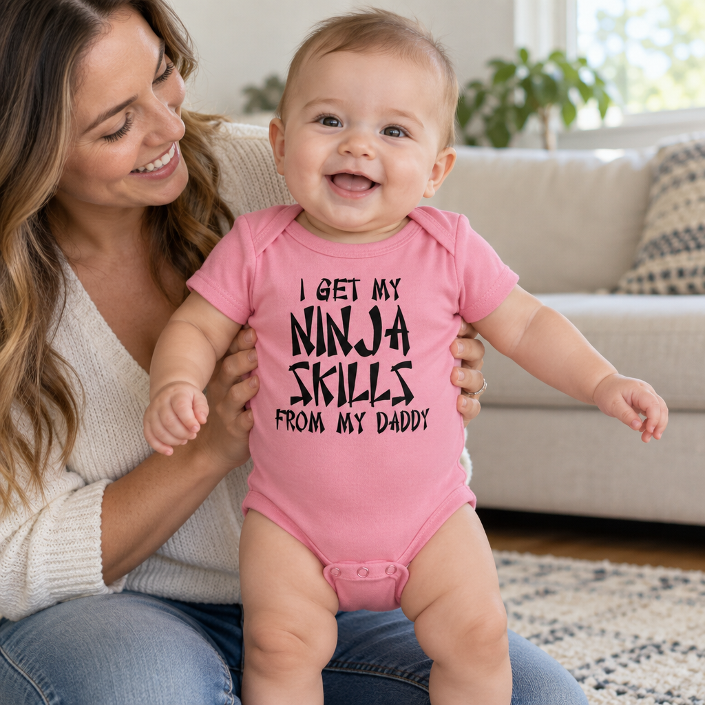 I Get My Ninja Skills from My Daddy — Pink Infant Bodysuit — lifestyle alt