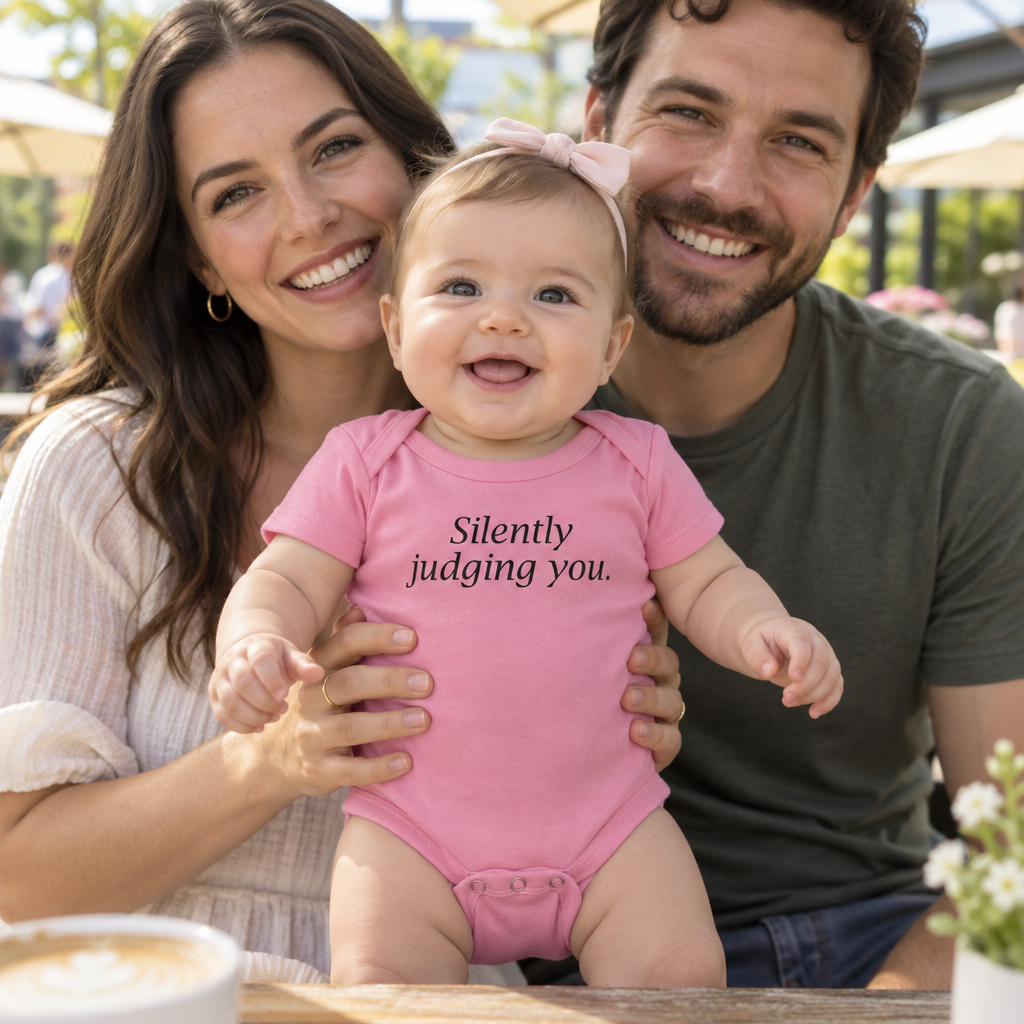 Silently Judging You — Pink Infant Bodysuit — lifestyle group