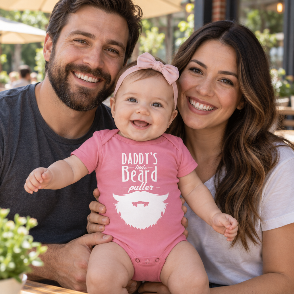 Daddy's Little Beard Puller — Pink Infant Bodysuit — lifestyle group