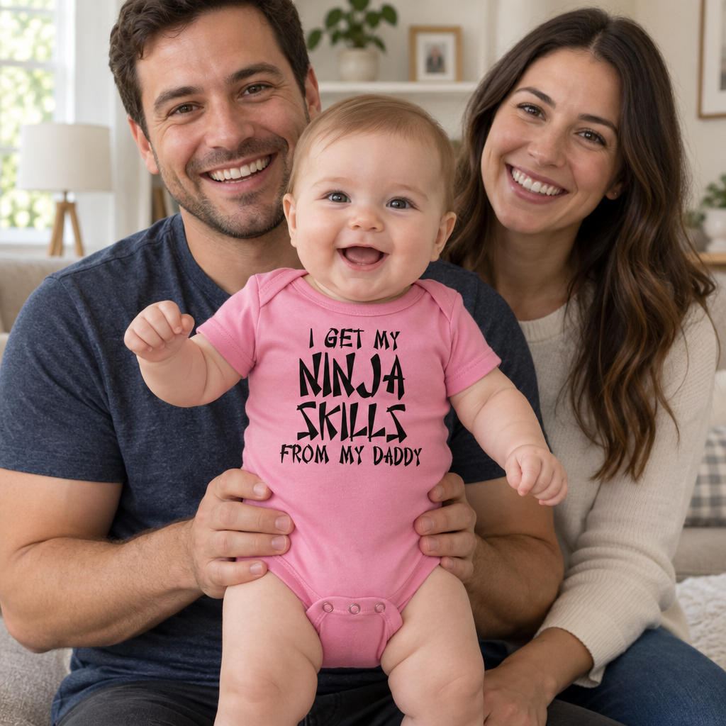 I Get My Ninja Skills from My Daddy — Pink Infant Bodysuit — lifestyle group