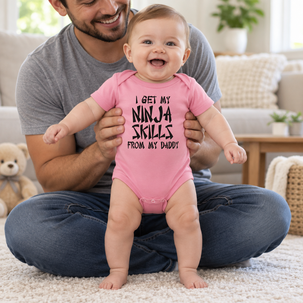 I Get My Ninja Skills from My Daddy — Pink Infant Bodysuit — lifestyle hero