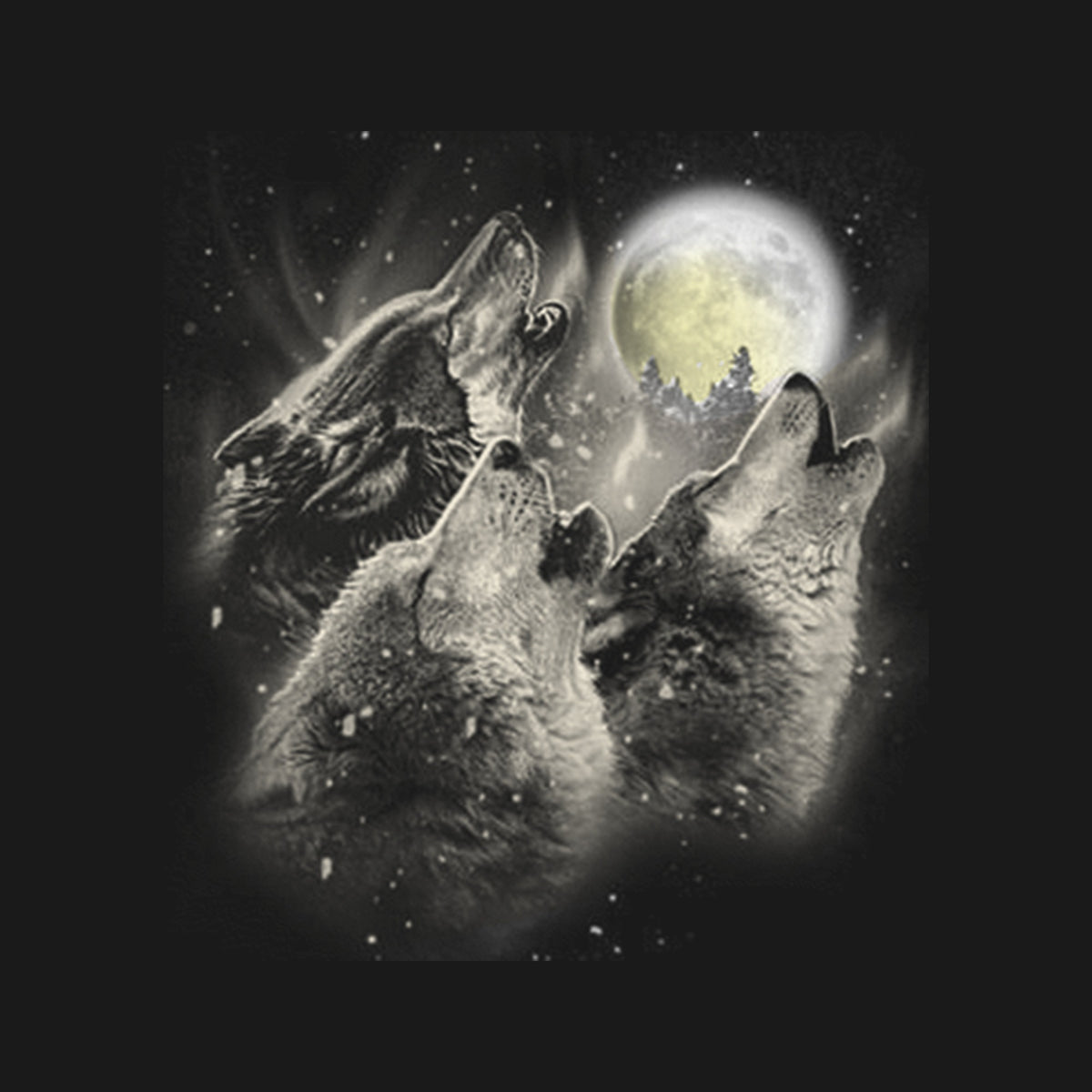 Three Wolves Howling - black