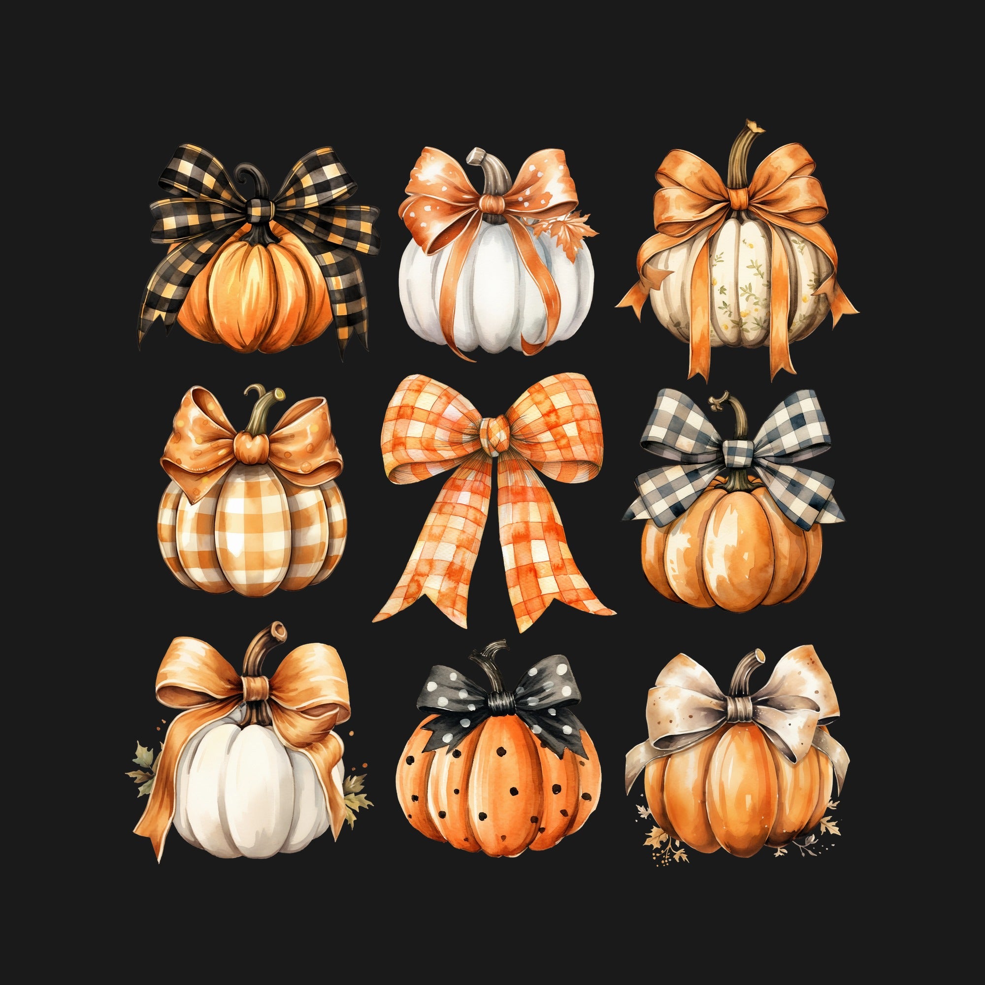 Fall Pumpkins Bows Coquette - black