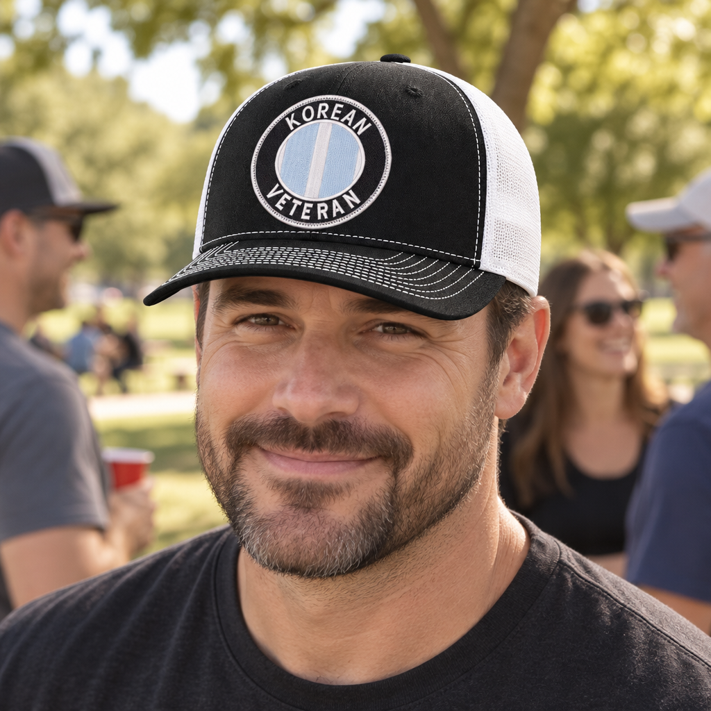 Korean Veteran — Korean Veteran - Black and White - Standard Embroidered Trucker Hat — lifestyle alt
