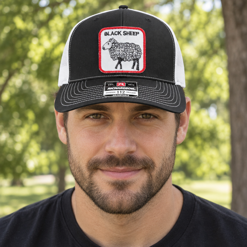 Black Sheep — Black Sheep - Black and White - Standard Bill Embroidered Trucker Hat — lifestyle alt