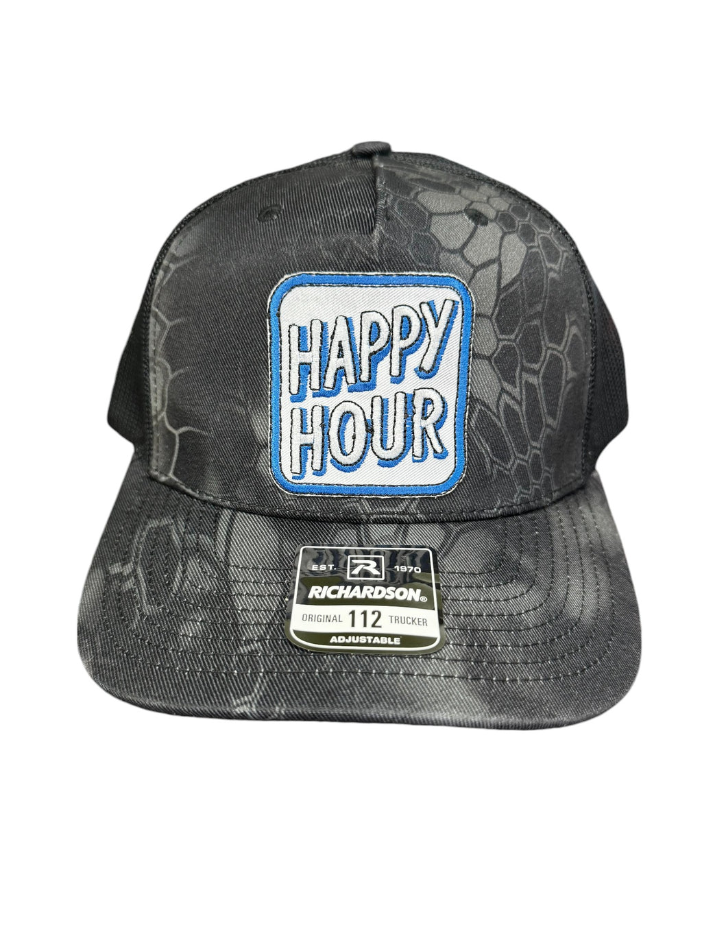 Happy Hour Embroidered Patch Adjustable Snap Back Trucker Hat