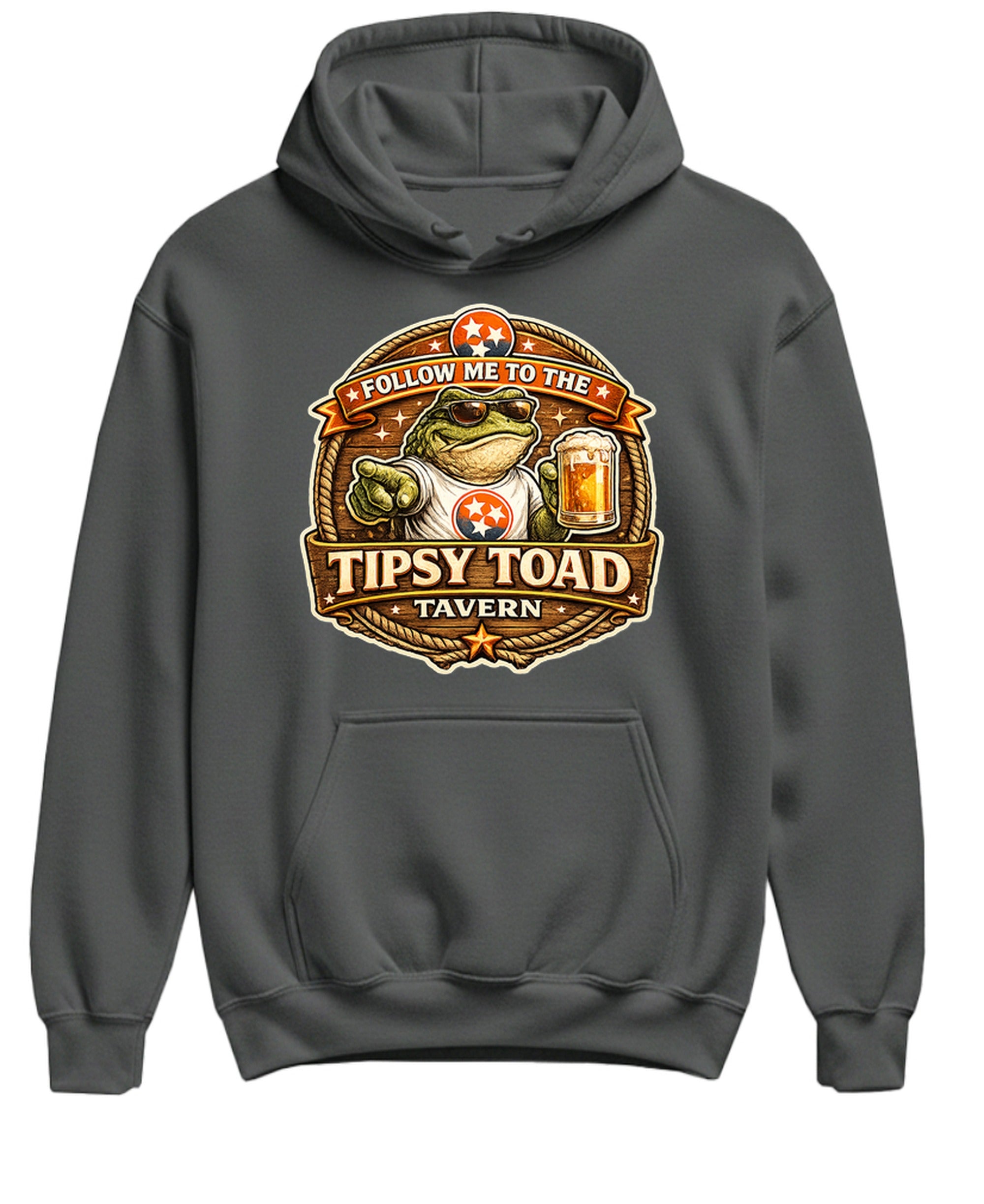 Country Bar Hoodie Tipsy Toad Tavern Western Honky-Tonk Sweatshirt for Men Women - Charcoal