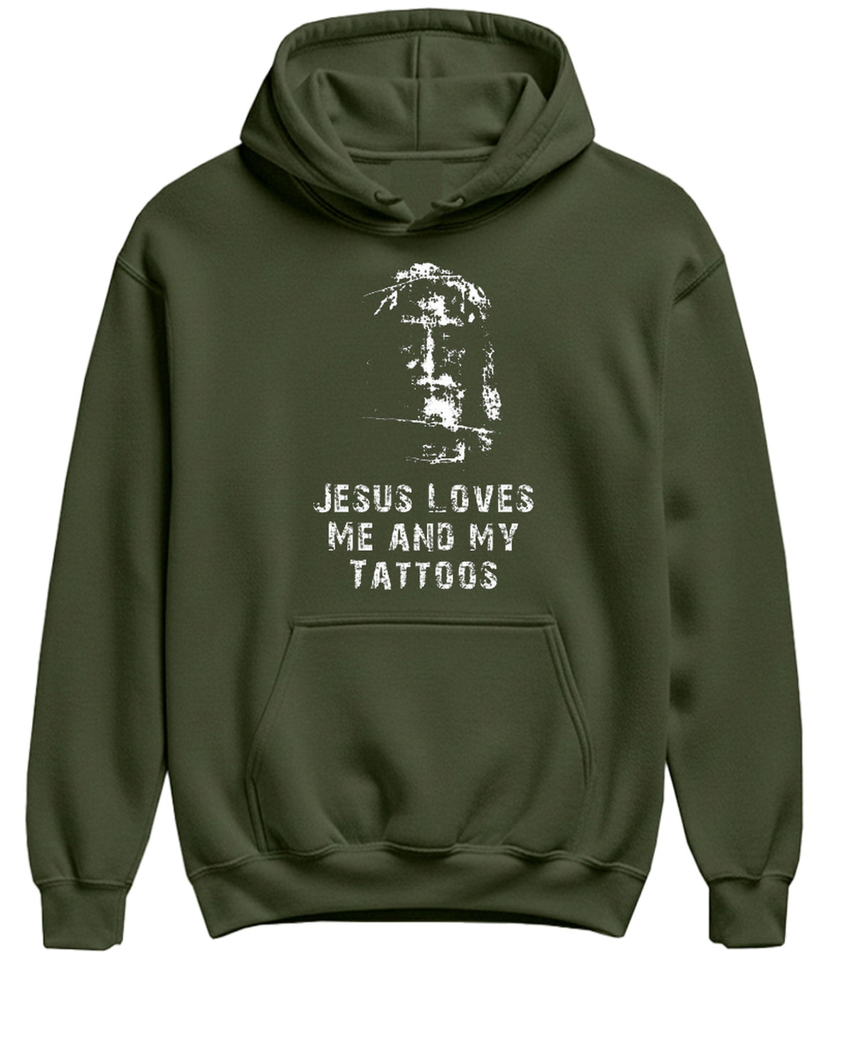 Jesus Love Me And My Tattoos - Hoodie - Military Green