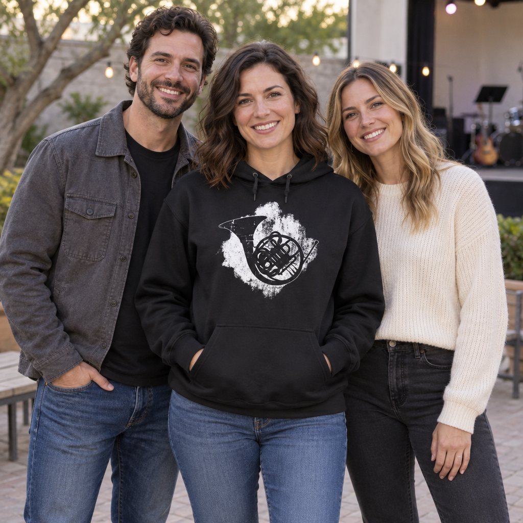 French Horn — Black Hoodie — lifestyle group