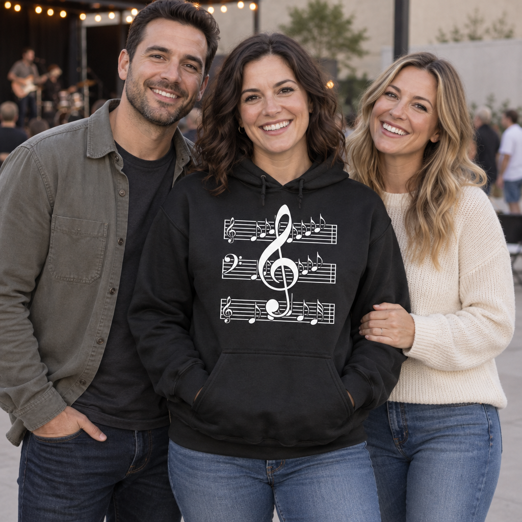 Music Notes Treble Clef — Black Hoodie — lifestyle group