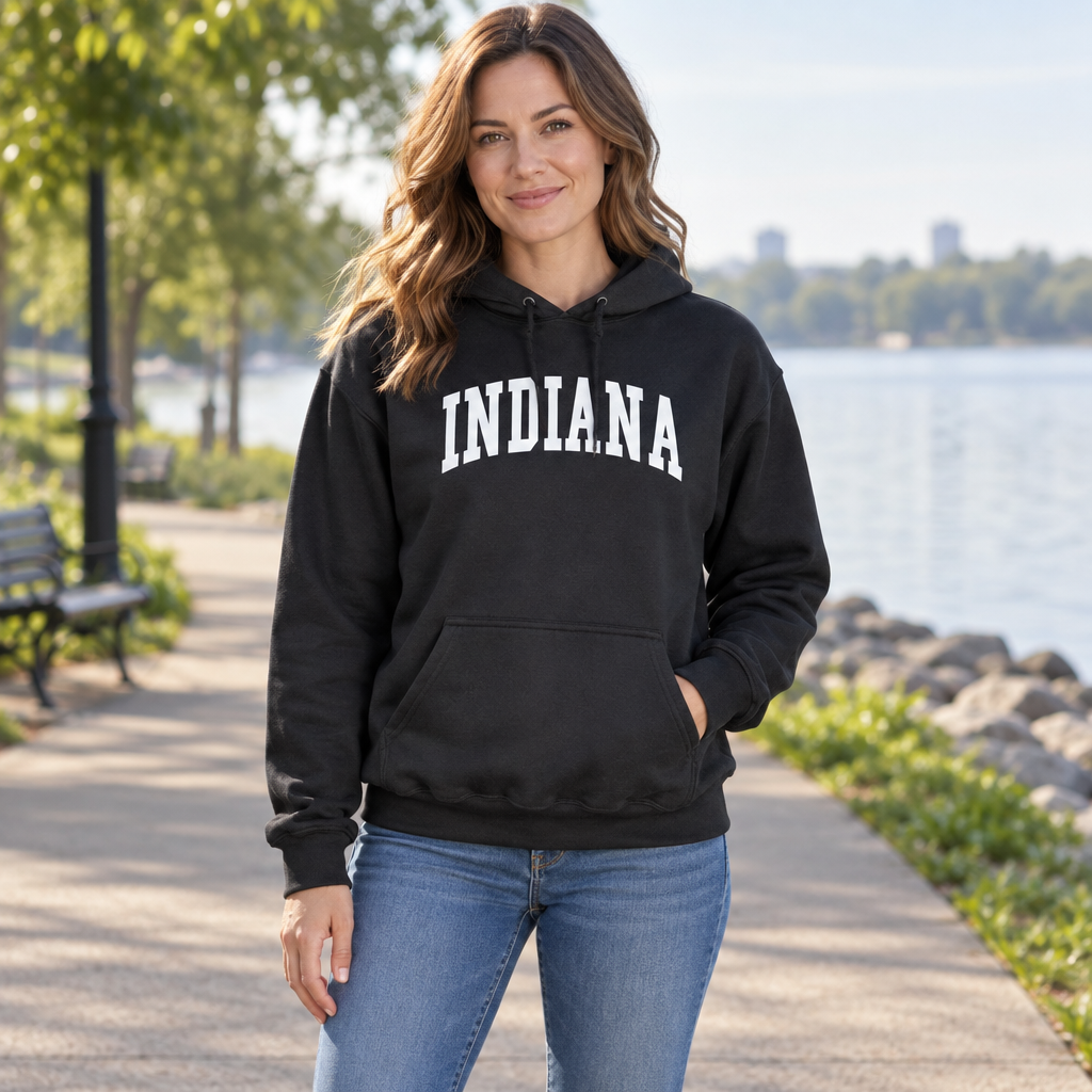 Indiana — Black Hoodie — lifestyle hero