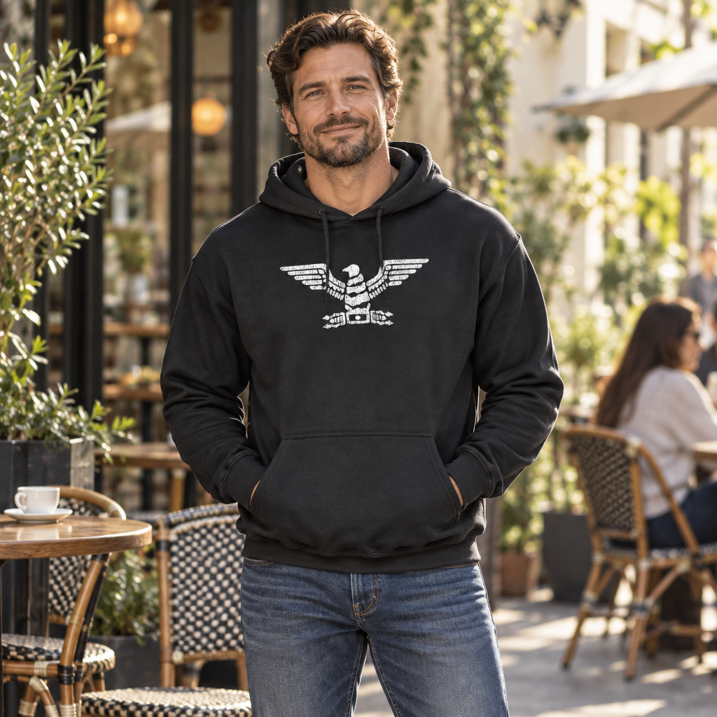 Roman Eagle — Black Hoodie — lifestyle hero